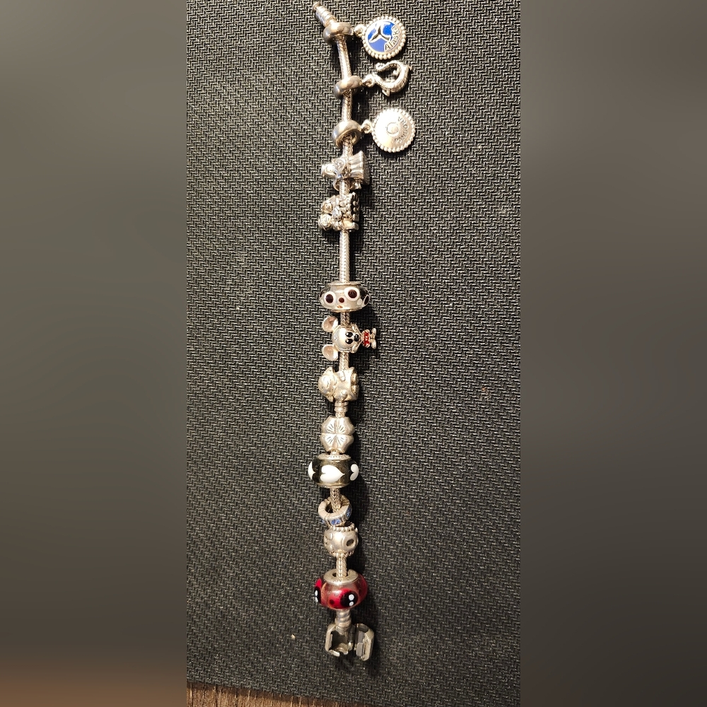 Pandora Silver Bracelet with Red and Blue Charms